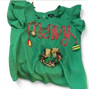 Green Ugly Christmas Shirt- Handmade size Large